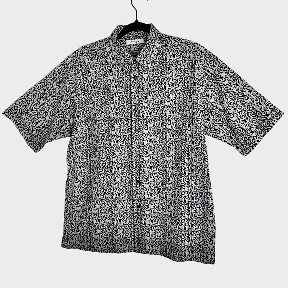 Turnbury Button Down Shirt Medium Navy/ Yellow Short Sleeve Dress Shirt Mens: M